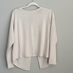 Easy Of Motion Cute Split Tie Back Long Sleeve Top Tan Pullover Size S NWT